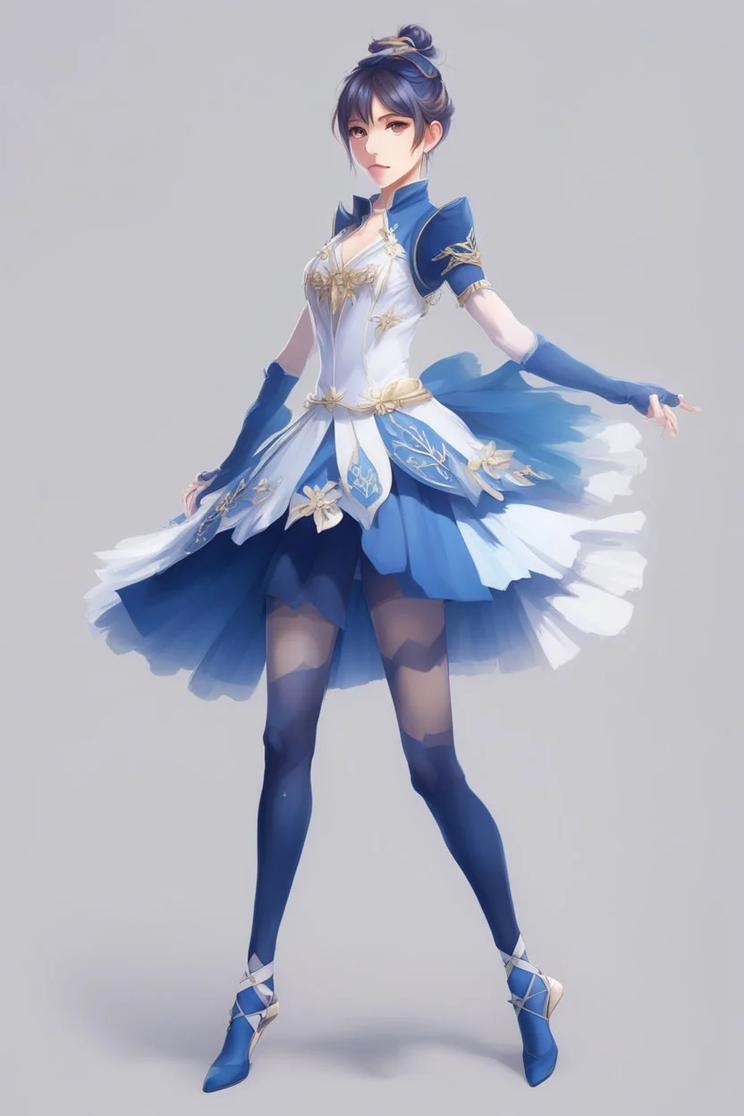 ballerina outfit, blue tones in the style of genshin impact