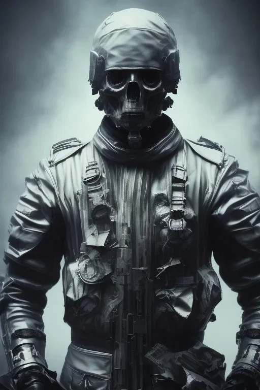 All Black british soldier, ghost, wearing high tech skull mask, white smoke, dark, rage, sorrow, high definition, ultra 8 k, volumetric lighting, blue fire, fog