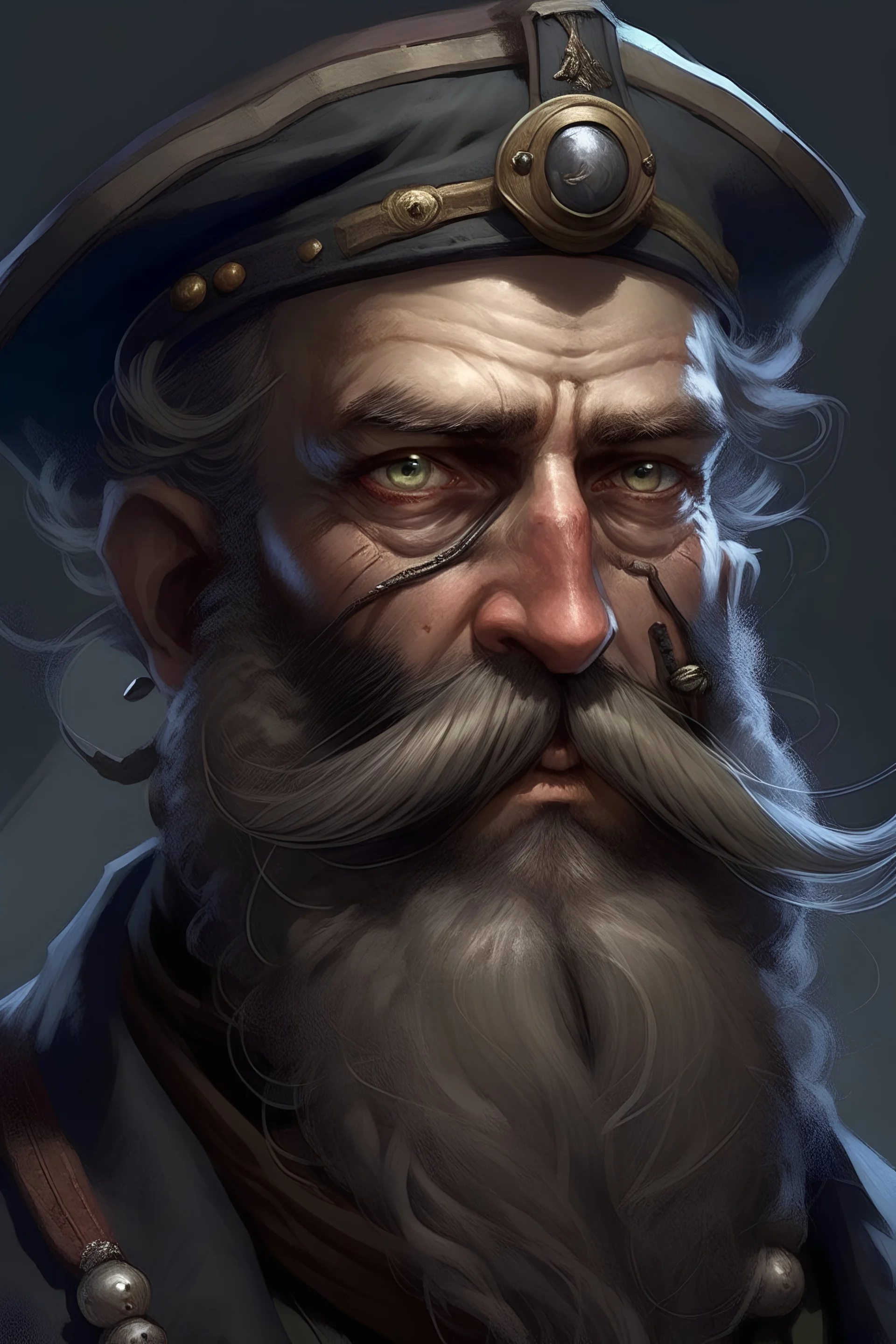 A grizzled cycloptic private captain with a disgusting beard, fantasy, digital art