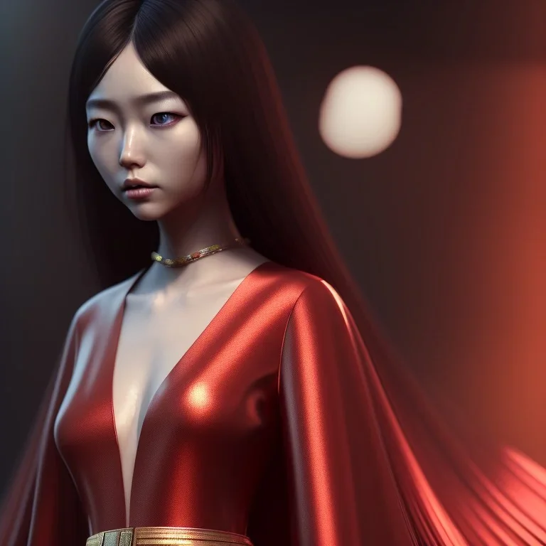 portrait only hitomi tanaka, long black hair, red dress, full body, 8k, highly realistic, octane render,