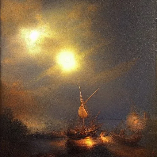 Rembrandt, stars, planets, ships, space