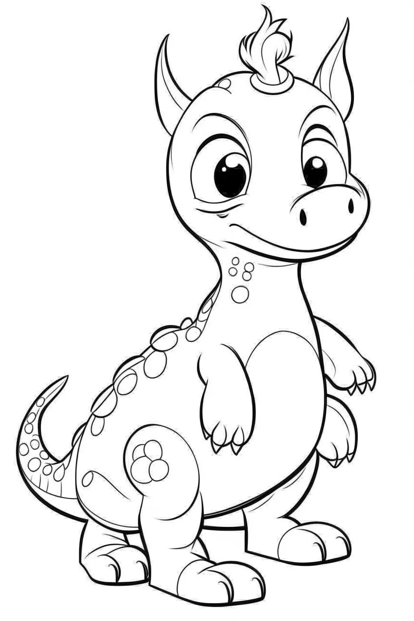 artistic outline for a cute dinosaur page, white background, full body, only use outline, line art, white background, no shadows, clear and good