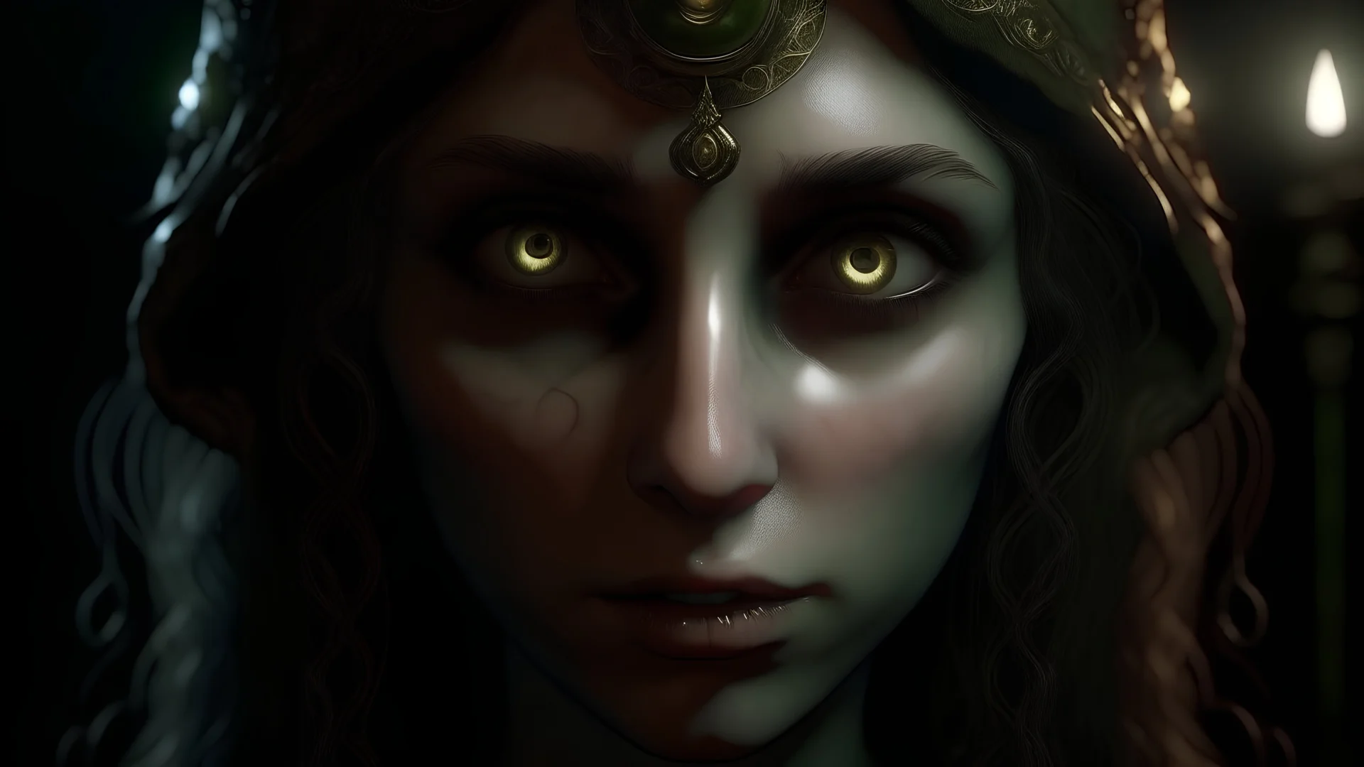 Transcendent being, jinn face, be a girl, horror, with mysterious eyes, full face, bust, real, high quality, 4k, be clear