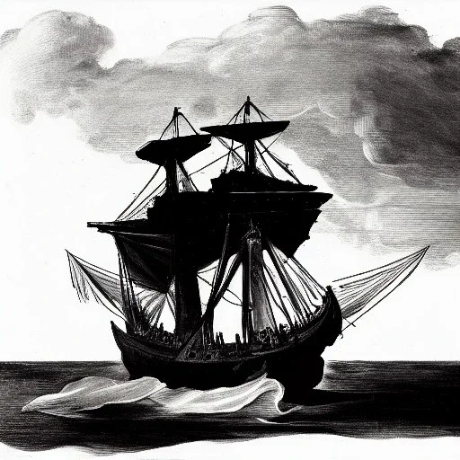 Dibujo de un Galeón español con estilo de Francisco de Goya