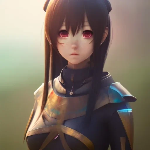 Anime girl cute neck head portrait, warrior costume, village, meditation, 8k quality