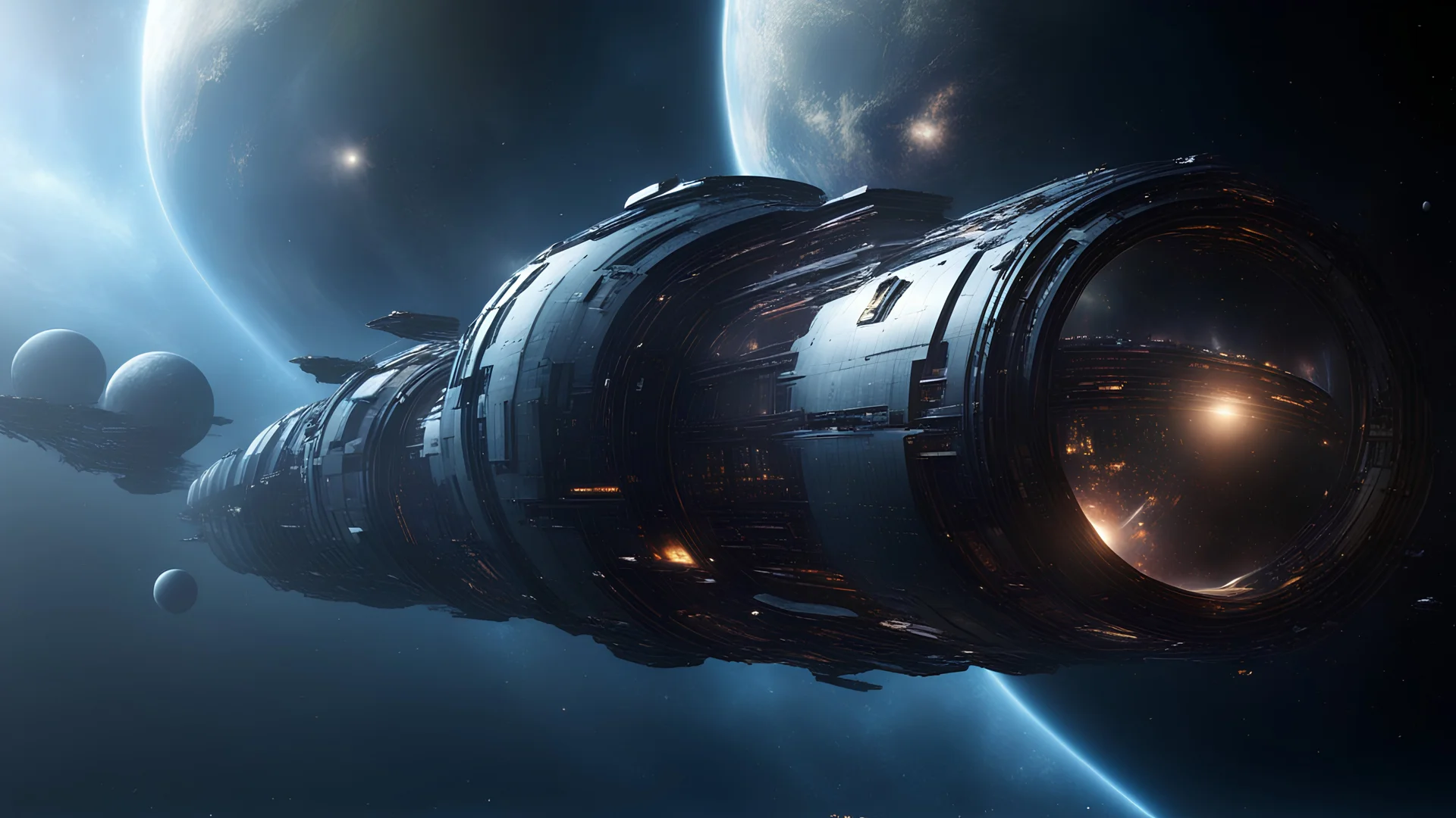 Hyperrealistic. Alien space at the view of the earth. big futuristic city