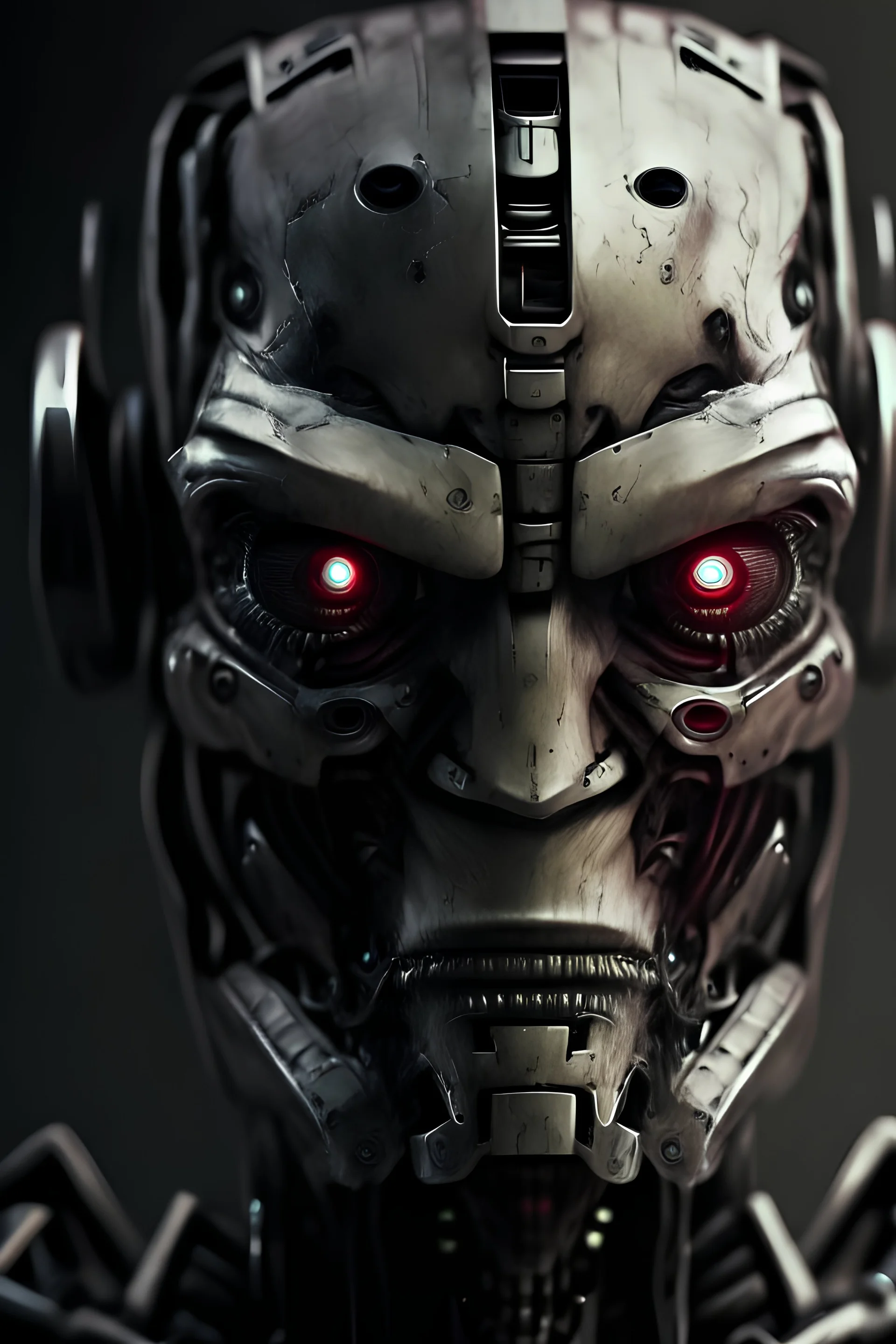 face of robot seen from the side with evil expression