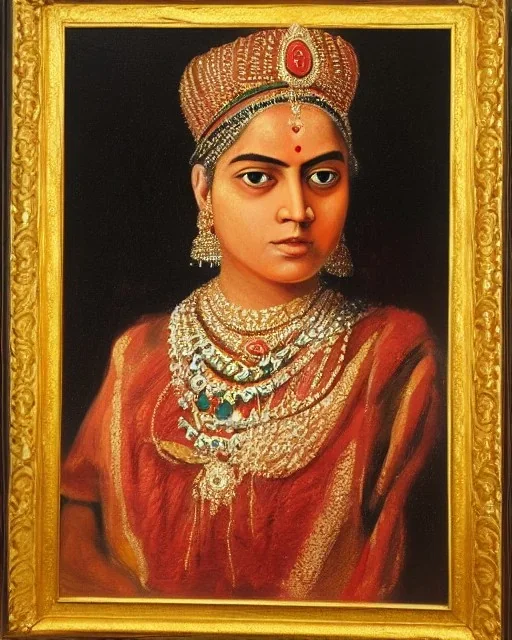 portrait of an Indian queen in van gouge style, detailed, oil painintg