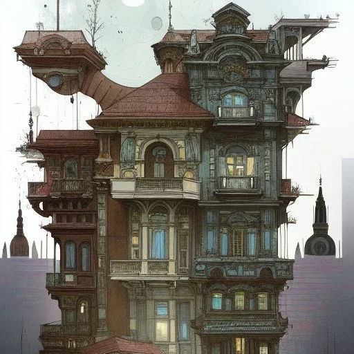 A whole city in a towe+modular house+house over house"+Beaux Arts architecture+palladio+detailed facades biopunk+Bueno Aires+turin+trieste+ +Book illustration by Gediminas Pranckevičius, Jean Baptiste Monge, Brian Kesinger, Anton fadeev, Kilian Eng, strong lines, high contrast vibrant colors, highly detailed, 16k resolution, trending on behance