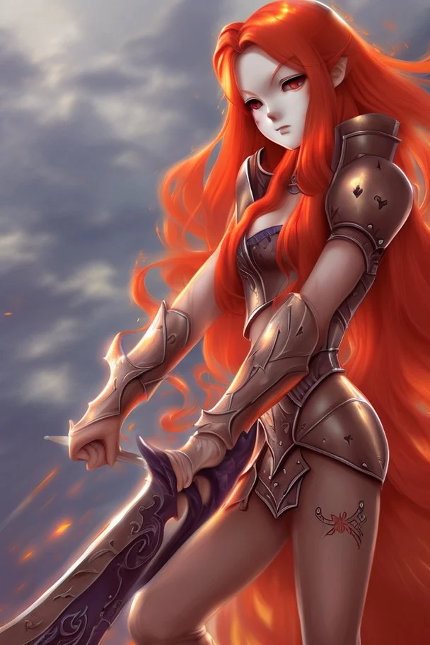 Teenaged Female Red haired kitsune paladin