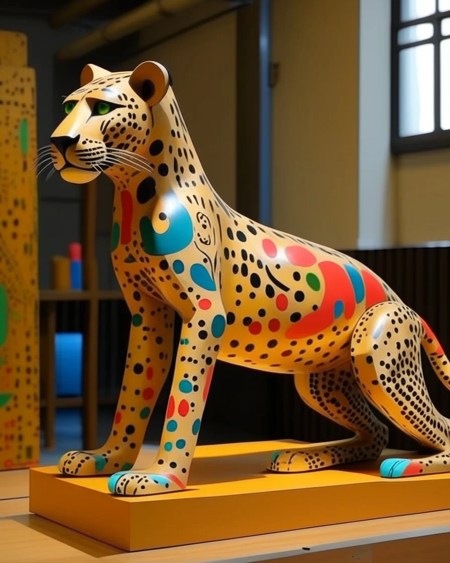 A beige time elemental cheetah painted by Stuart Davis