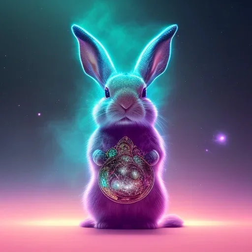 galaxies, spirals, space, nebulae, stars, smoke, iridescent, intricate detail, in the shape of a rabbit, fur wearing color diamonds, octane render, 8k, --q 2 --ar 2:3 --uplight