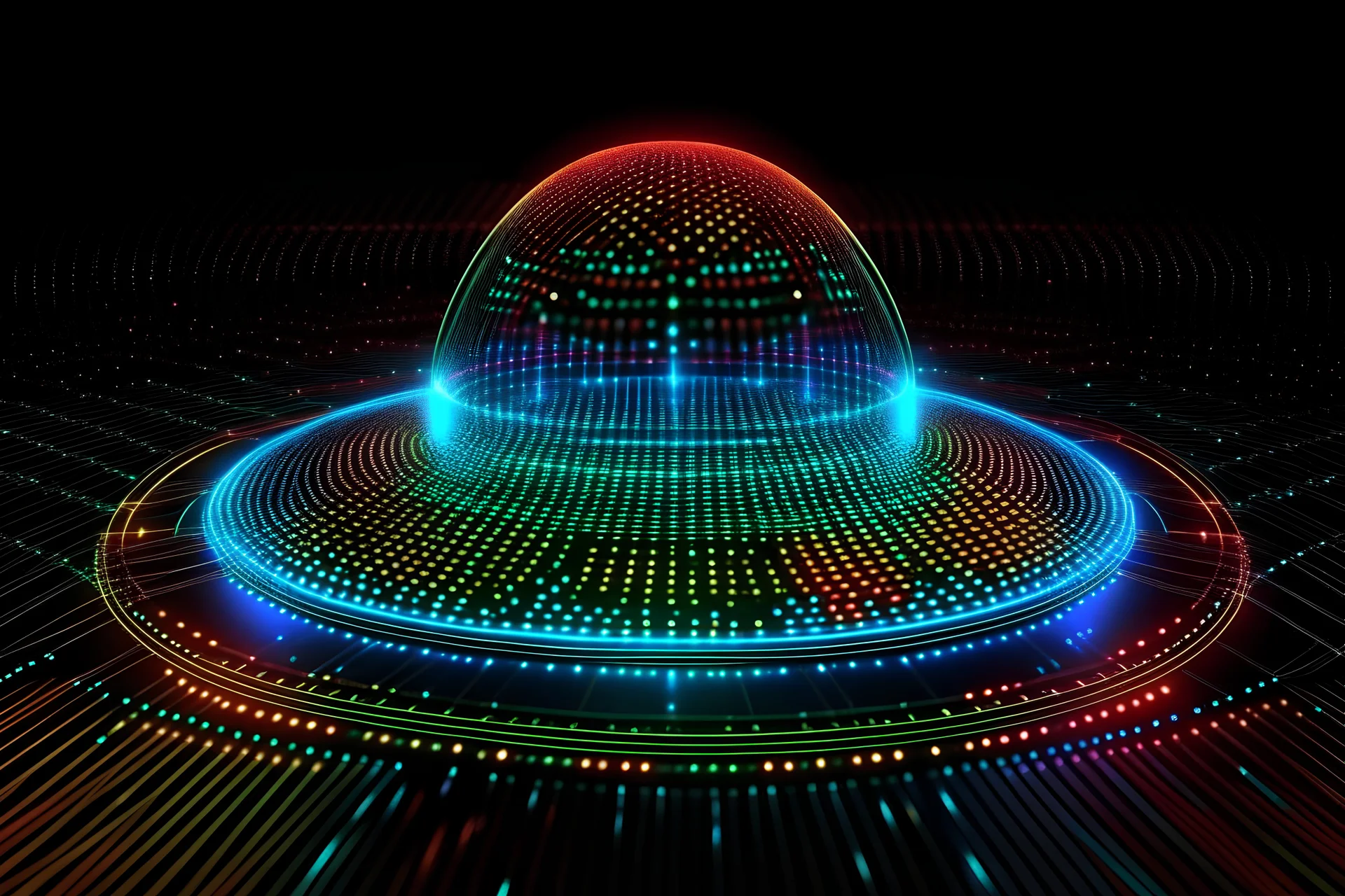 holographic emitter of high magnitude of a many big dots wrapped in holographic lines of a wanting to become a lung