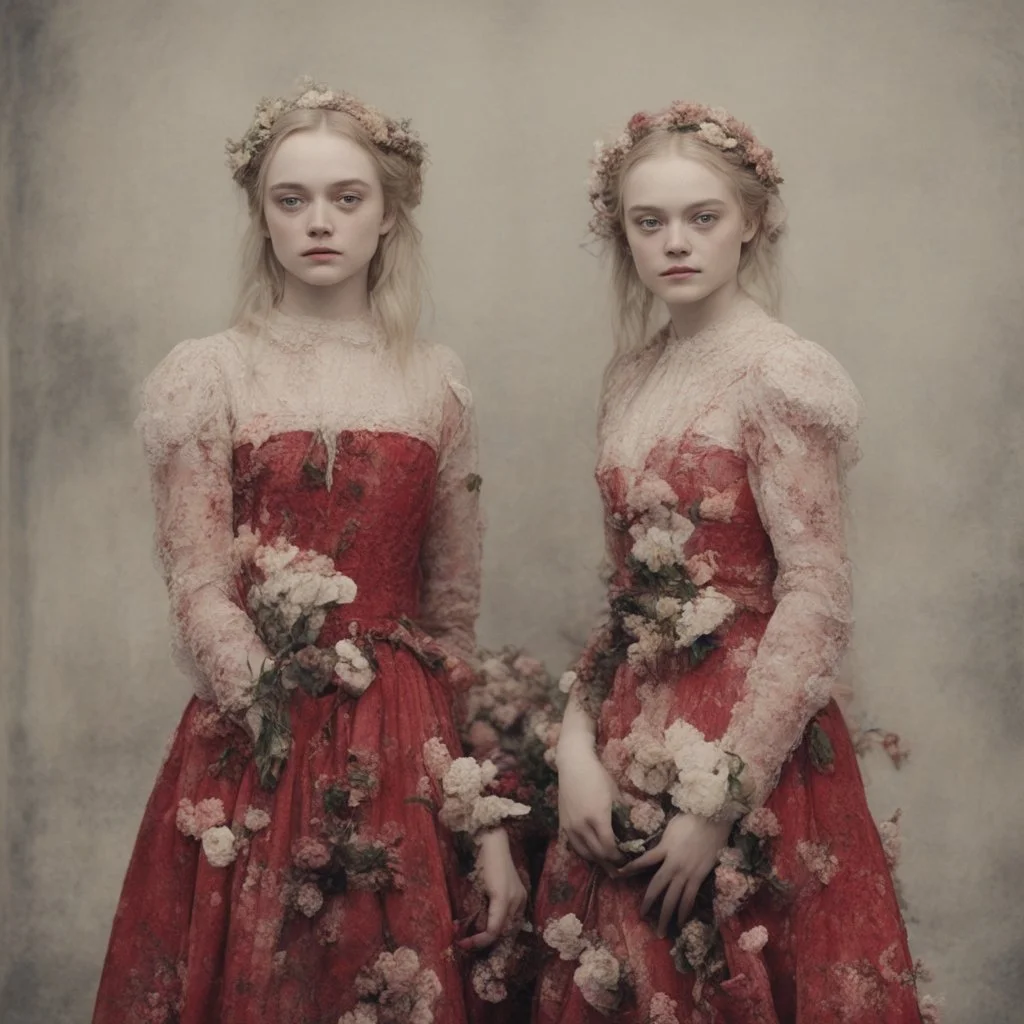 Elle fanning and dakota fanning as flowers, red, 1890