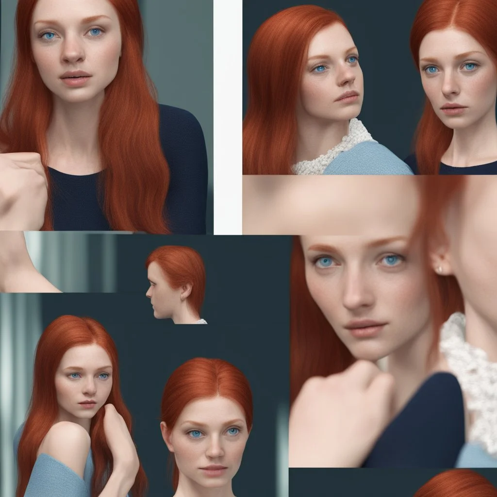 woman 3d realistic redhair with blue eyes