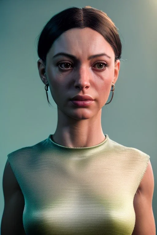 Realistic image, waist up portrait, hybrid made up of a real woman's body and a muppet's head mask ,concept art, smooth, unreal engine 5, god lights, ray tracing, RTX, lumen lighting, ultra detail, volumetric lighting, 3d, finely drawn, high definition, 4k.