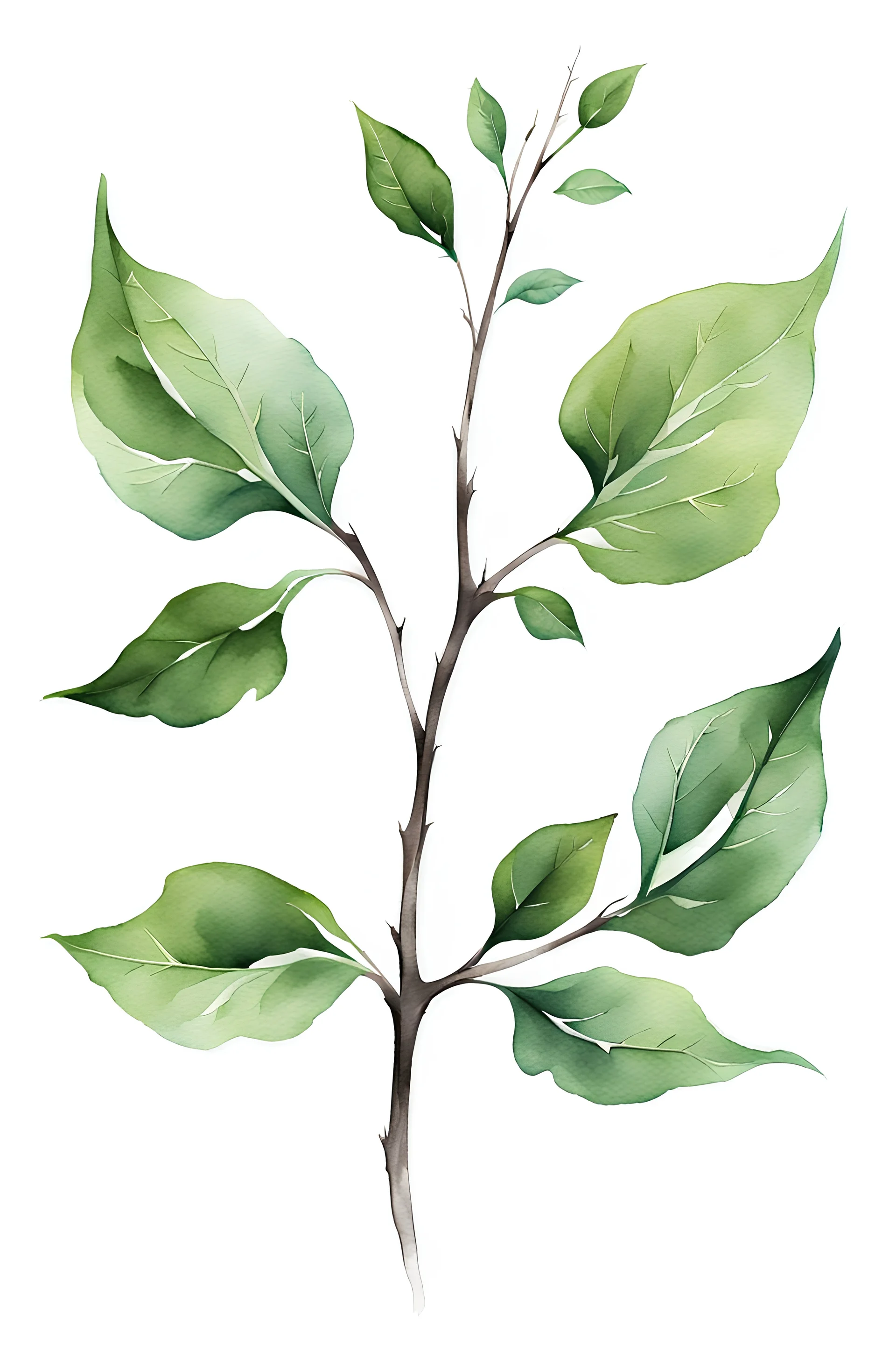 watercolor drawing of a dark green Gothic twig with leaves on a white background, Trending on Artstation, {creative commons}, fanart, AIart, {Woolitize}, by Charlie Bowater, Illustration, Color Grading, Filmic, Nikon D750, Brenizer Method, Side-View, Perspective, Depth of Field, Field of View, F/2.8, Lens Flare, Tonal Colors, 8K, Full-HD, ProPhoto RGB, Perfectionism, Rim Lighting, Natural Lighting, Soft Lighting, Accent Lighting, Diffraction Grading, With Imperfections,