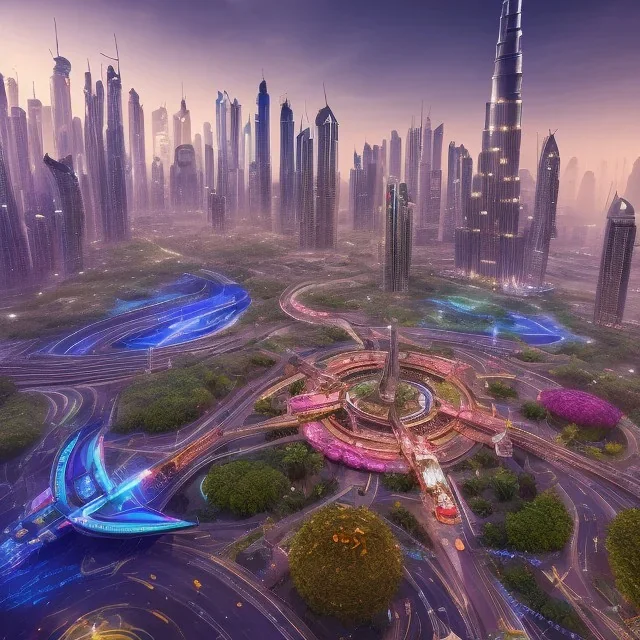 city of Dubai carved out of vibrant gems and gnarled trees and jewels, volumetric lighting, unreal engine, 8k resolution, high-quality, fine-detail, intricate, digital art, detailed matte, 3D octane render