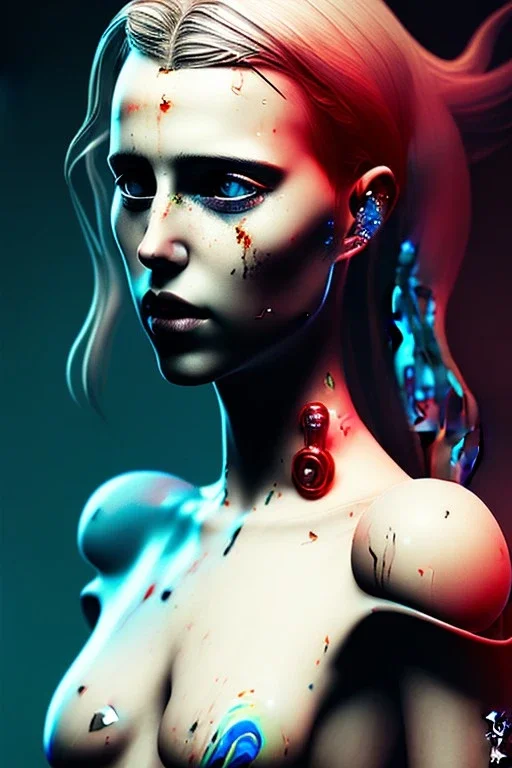 Danish singer MØ face,Abstract Yoji Shinkawa,cyberpunk, neon tones,