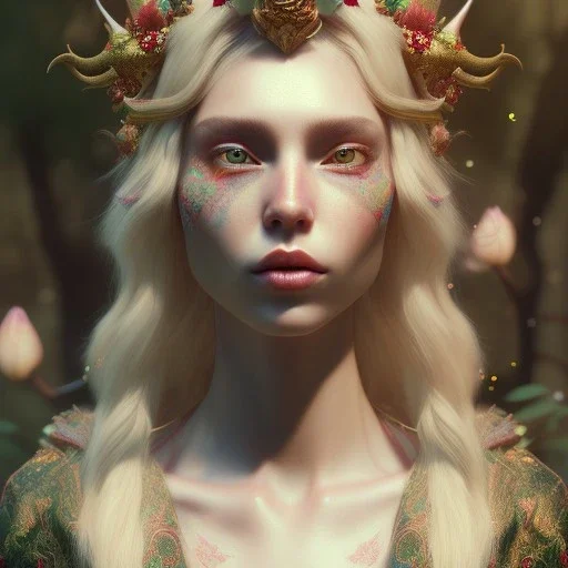 androgynous smug elf in a floral kimono with medium length blonde hair and a crown , epic 3d portrait, intricate details, realistic, octane, unreal engine, portrait, natural lighting, Photorealism, High detail Hyper realistic Owl in forest, macro lens blur, photorealistic,studio lighting, sharp focus,masterpiece,night, unreal engine 5, octane render