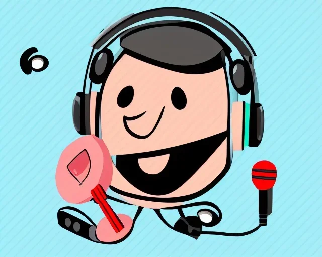 Animateur radio, caricature, 1 seul personnage, micro, casque, note de musique, humour