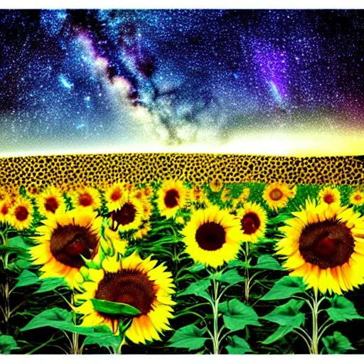 above a field of sunflowers the Milky Way curves in a summer sky digital art