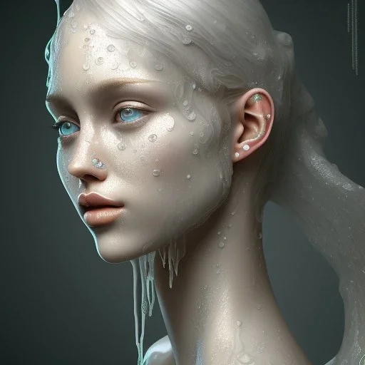 3d woman, wet , realistic, 32k, detailed, art nouveau