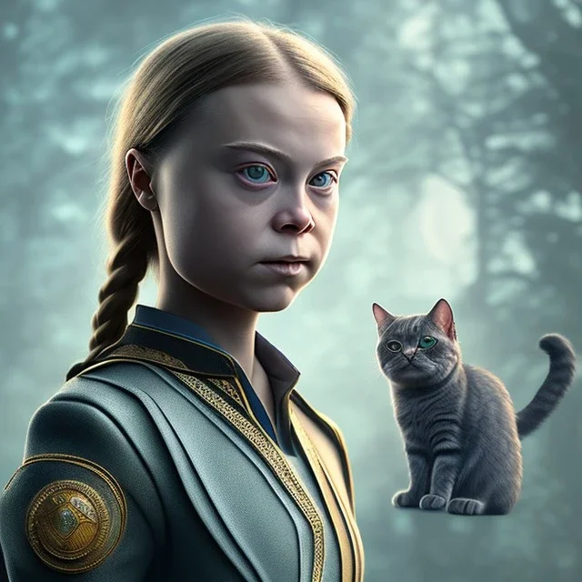  Greta Thunberg portrait as cat-women sci-fi fantasy style, 8k, dark