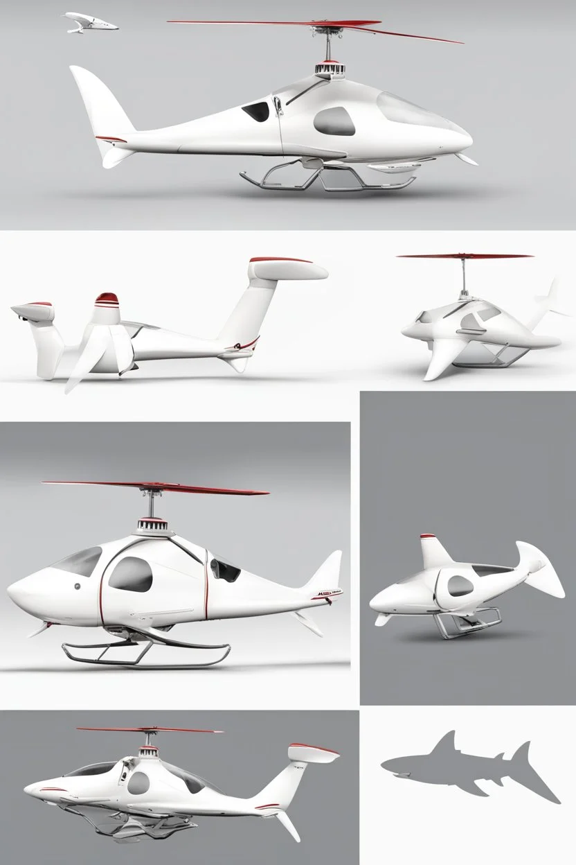 ideation aeroplane airmed inspired by shark with side view, quarter view and front view