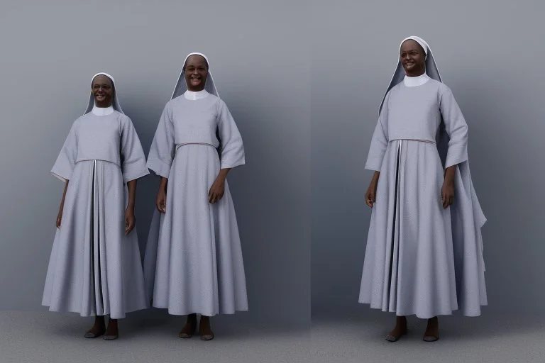 4 suore africane con tunica grigia figura intera fino ai piedi
