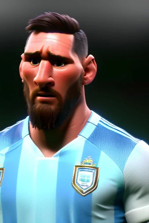 Realistic Messi Argentina soccer player Portrait, mid shot view, angry, concept art, art station, 3d, photo studio, blue clean background, unreal engine 5, ray tracing, RTX, lumen lighting, ultra detail, volumetric lighting.