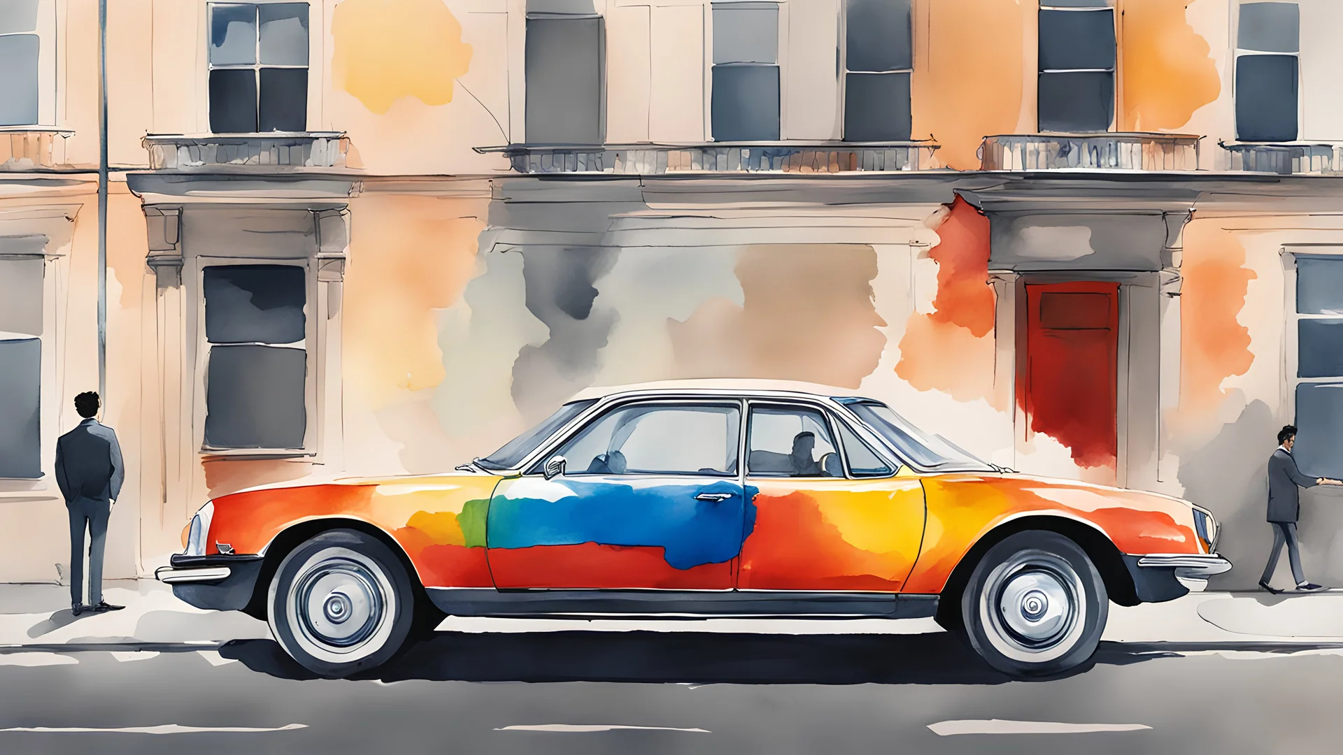 Minimal. water color Painting. pride car. 206 Peugeot. new yorker magazine. Tehran. 45 years old. warm weather. People's. vector