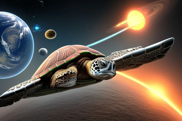 turtle spaceship with thrust and planet