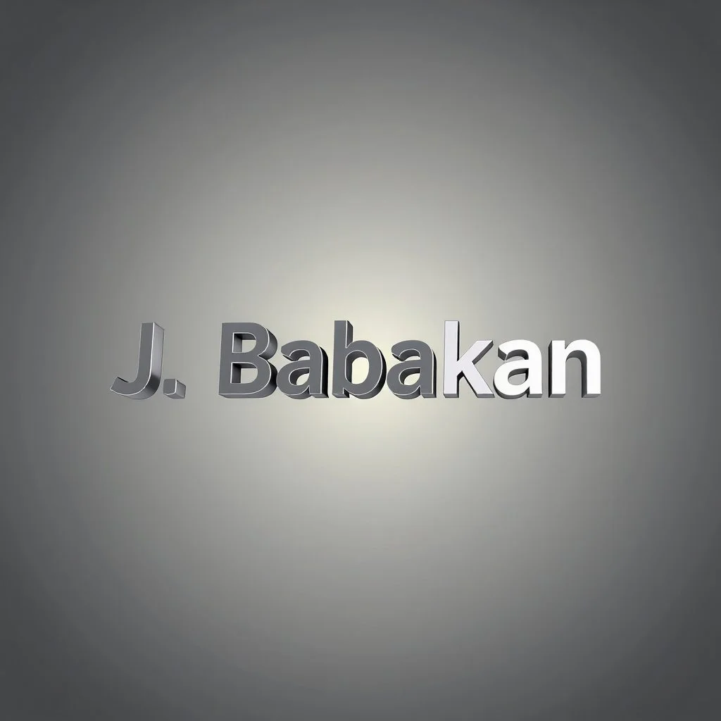create a logo 3d text "J. Babakan" .for an ai code, artist , 3d graphical Logo ,ai ,code, flow charts blended at background