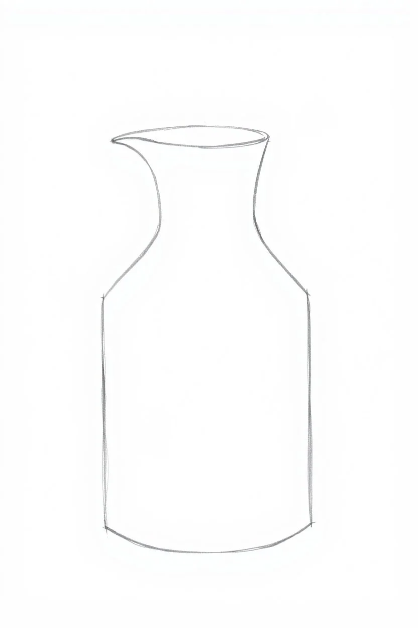 Minimalist outline of a straight sided jug in pencil in the style of the sketches of Van Gogh