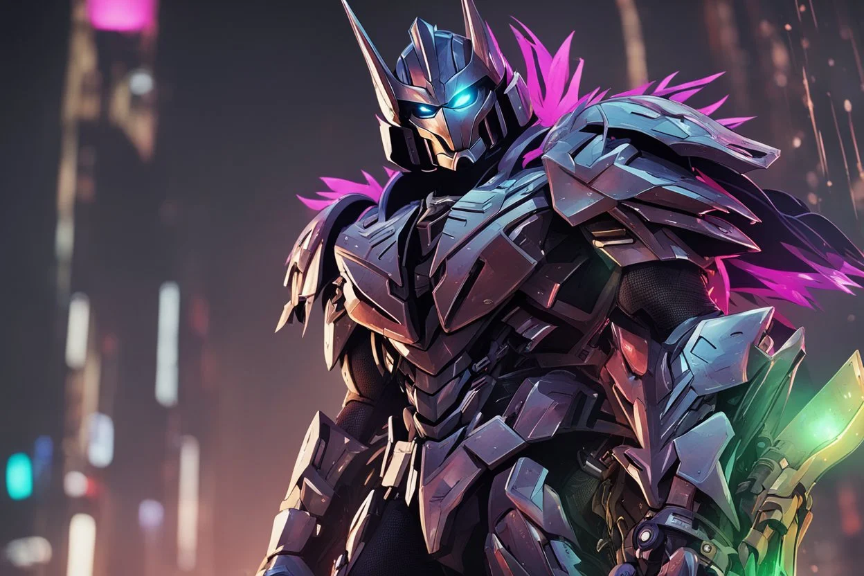 Shredder in 8k solo leveling shadow artstyle, transformers them, close picture, rain, neon lights, intricate details, highly detailed, high details, detailed portrait, masterpiece,ultra detailed, ultra quality