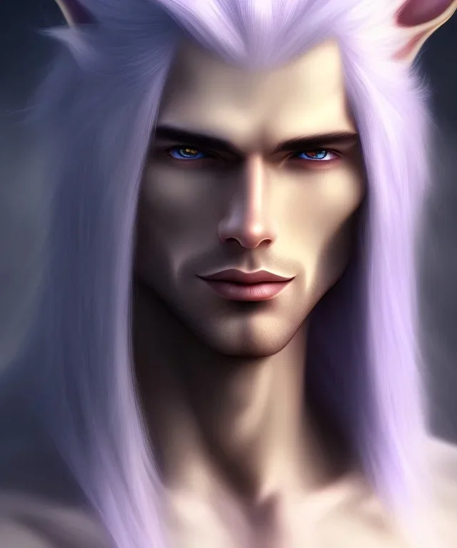 Elf, Male, Long White Hair, Darker Black Skin, Lavender Eyes