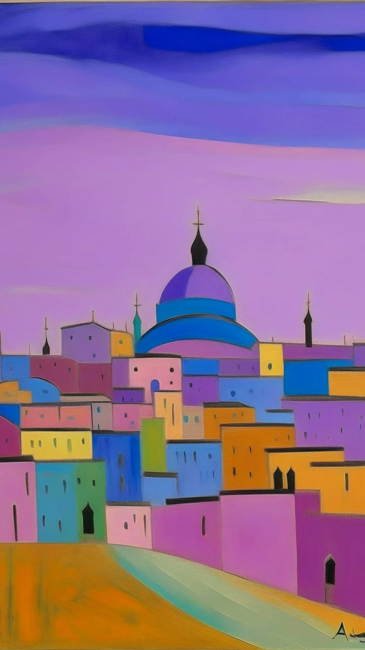 A pale purple Arabian city in the sky painted by Alexej von Jawlensky