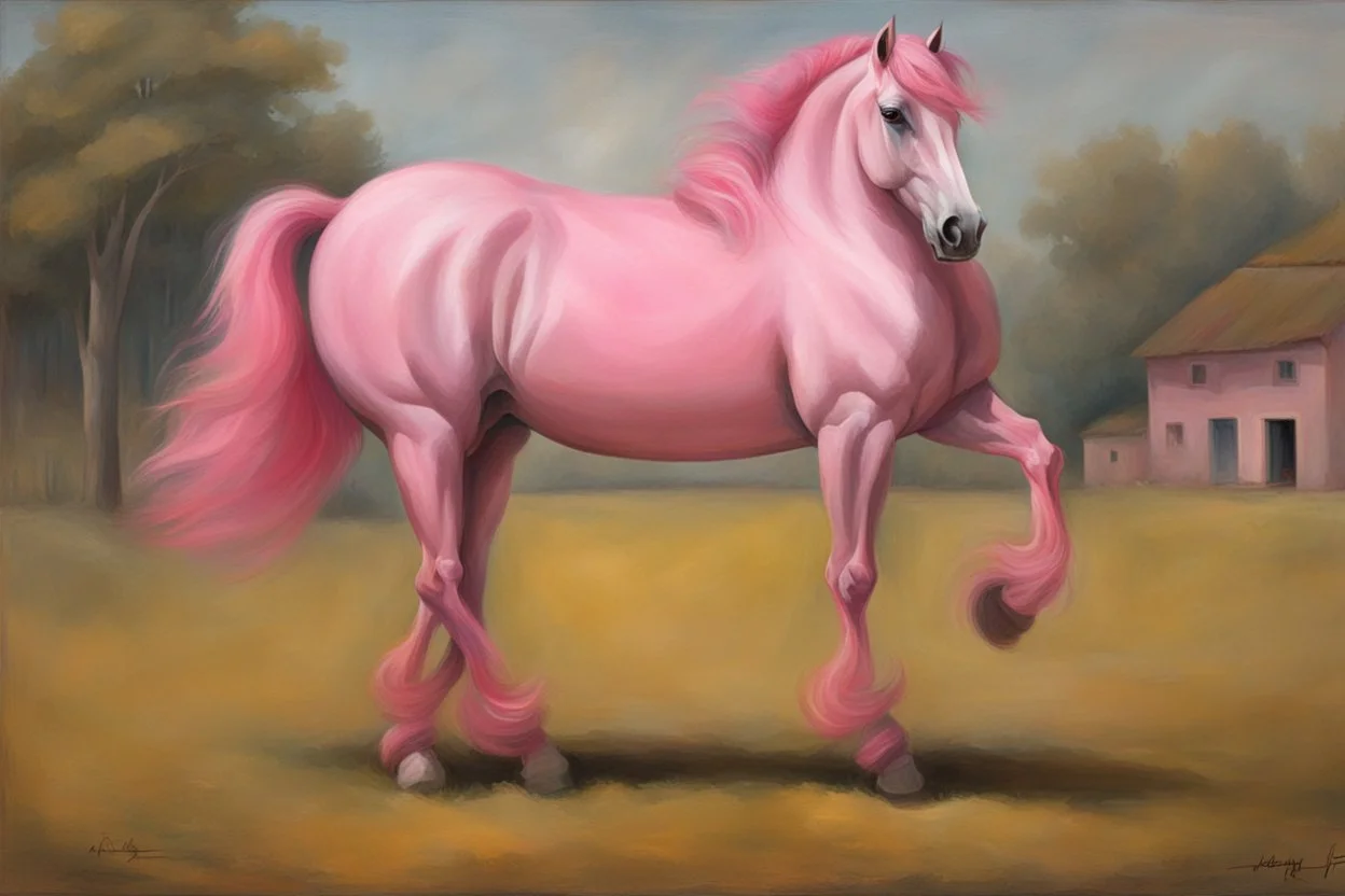 a pink horse like a 19th painting