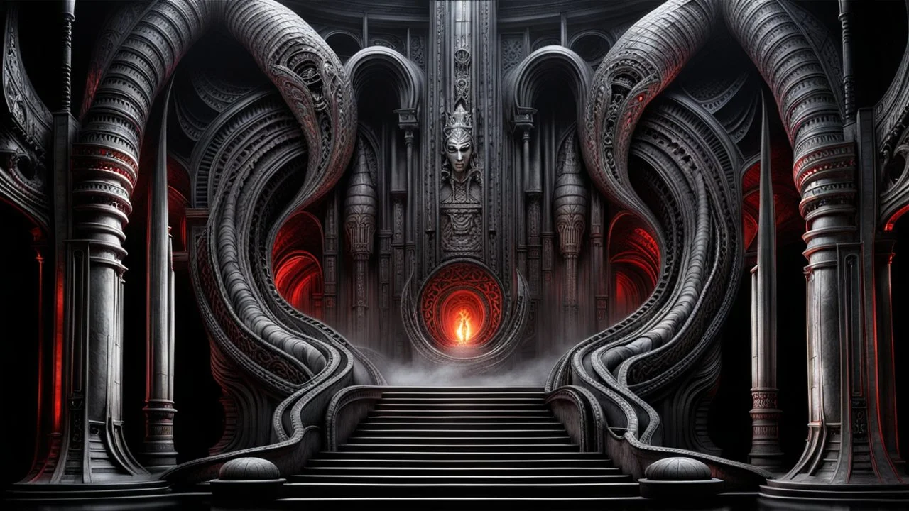 The pit of doom h. r. giger. the naked truth. white and red. smoke and fire. fantasy concept art, exquisite realism, a masterpiece, dynamic lighting, hyperdetailed, intricately detailed, deep color, Unreal Engine, volumetric lighting , Epic cinematic brilliant stunning intricate meticulously detailed dramatic atmospheric maximal,