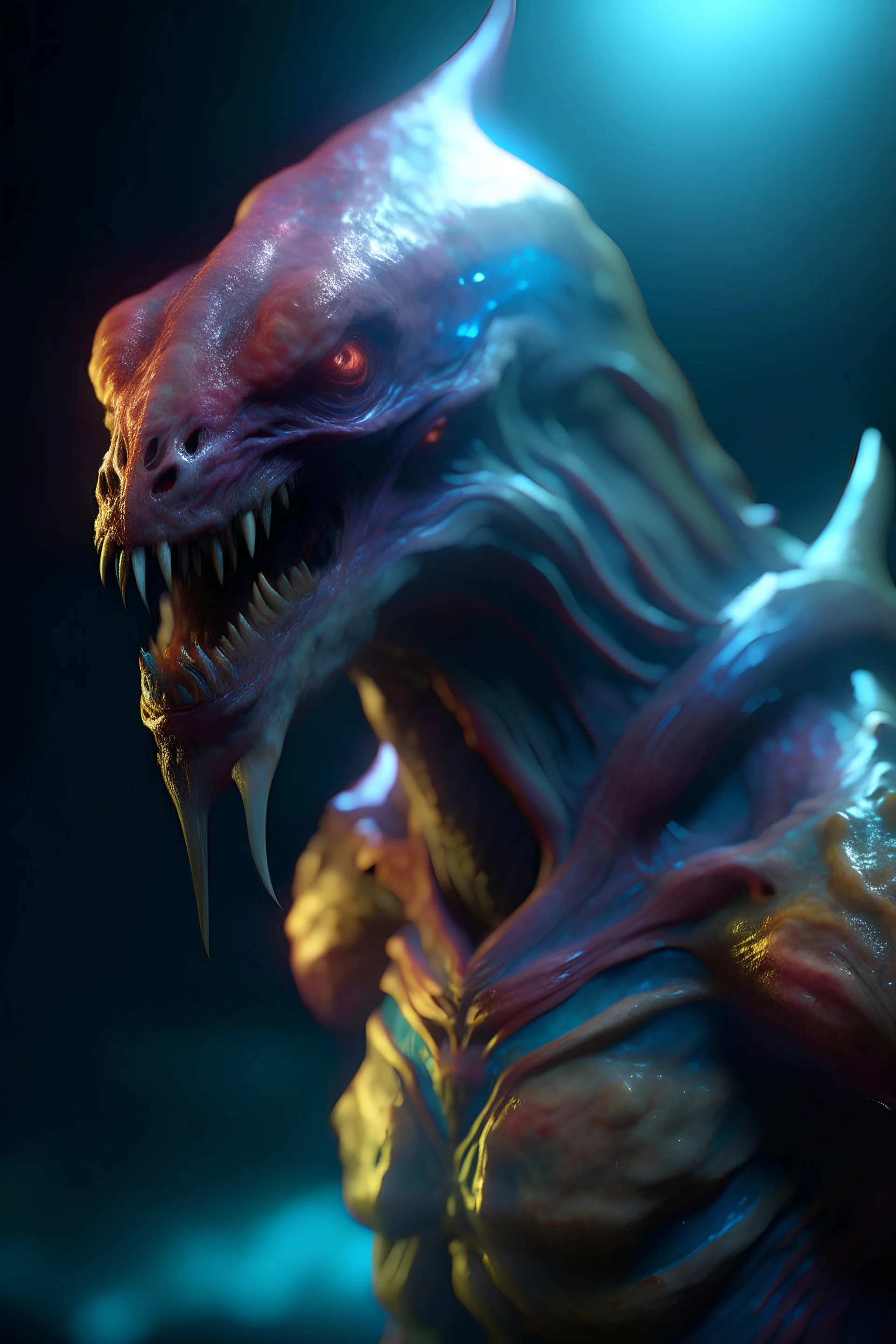 Human Alien lion galaxy shark ,8k, high detail, smooth render, unreal engine 5, cinema 4d, HDR, dust effect, vivid colors