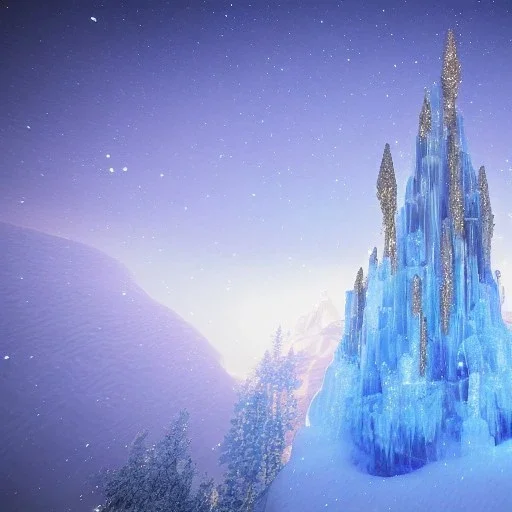 castello di cristallo bianco e oro ， cascata, diamanti, aurora boreale, ice and snow, blue and white, sole liscio e luminoso ， atmosfera di luce soffusa, effetto luce ， vaporwave colorato, concept art, dettaglio liscio ed estremamente nitido, dettaglio finemente regolato, altissima definizione , 8 k, motore irreale 5, messa a fuoco ultra nitida