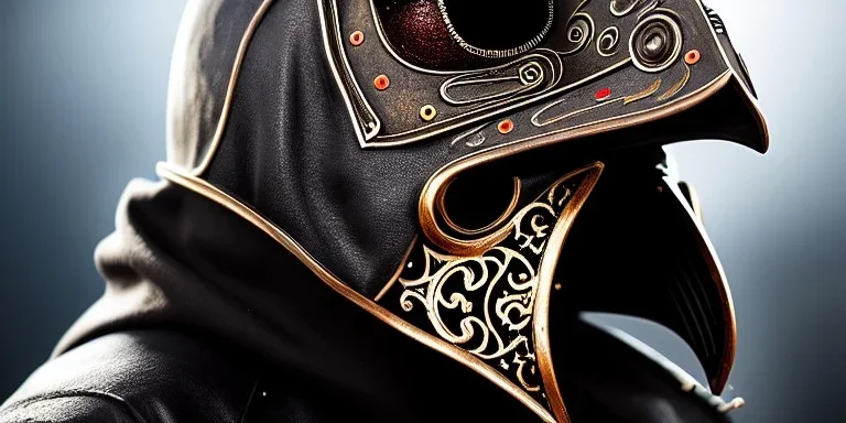 apocalypse, chaotic, magnificent, realistic, colorful, massive, epic, ray tracing, cinematic, 8k, HD, Ultra High Definition, photo film, film grain, hyper-detailed, old tarnished ornate rusty Hyper detailed Gothic Plague Doctor Mask