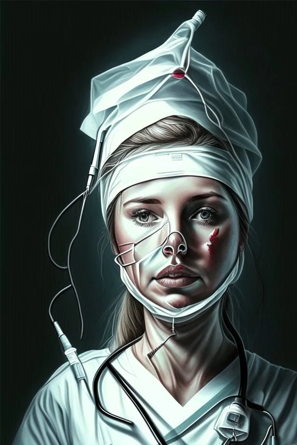 Specialty, nurse, job, medical equipment, lighting, needle, plaster, bandages, muzzle, nurse, drawing, portrait