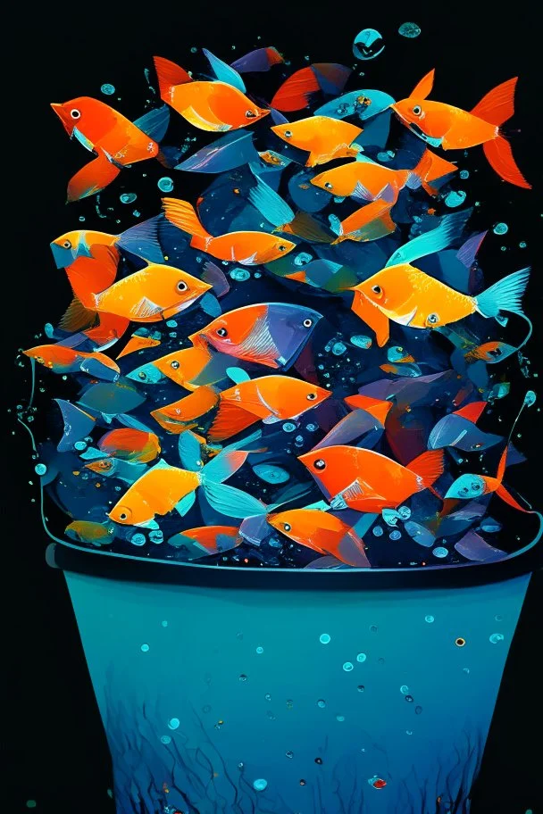 Fishes abstract in a bucket