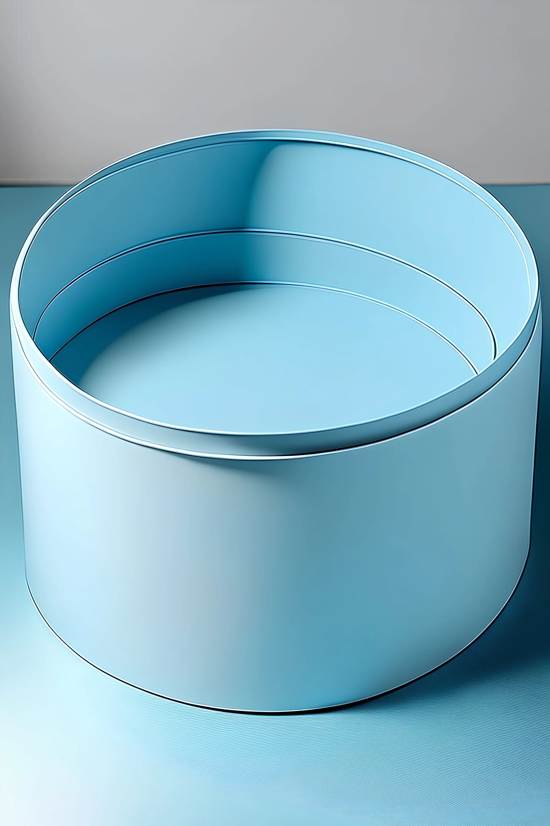 A very pale blue cardboard circular box with a height of 5 and a circle diameter of 20 and the top of the box should be transparent