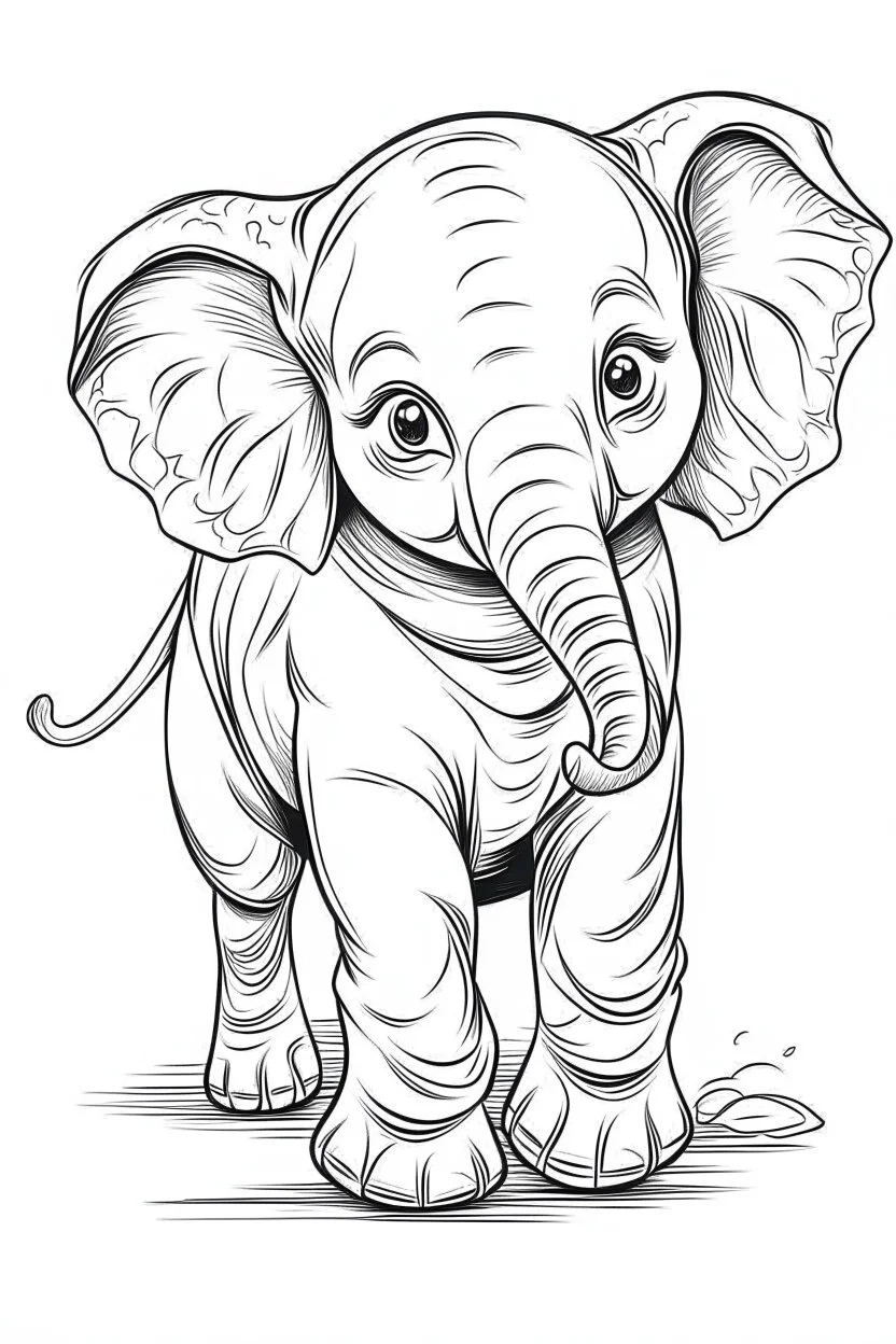 outline art for Elephant Calf coloring pages with sitch, white background, Sketch style, full body, only use outline, toddlers style, clean line art, white background, no shadows and clear and well outlined.