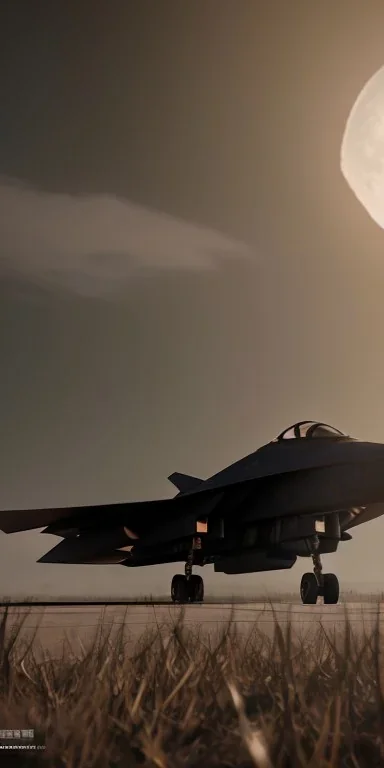 black Fighter jet , night ,full moon atmospheric , 8K, super realistic, unreal engine, cinematic lighting, octane render.