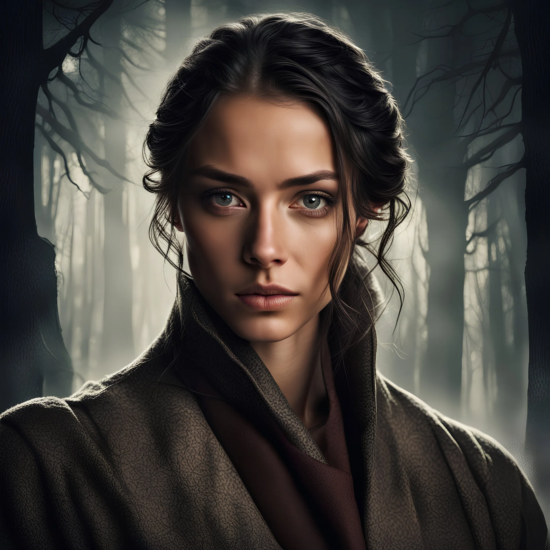 "Create a captivating and dramatic portrait that looks like a movie still. The subject should have intense, soulful eyes and the background should be slightly blurred to give the image a cinematic feel. Show off your AI skills in bringing out the emotion and depth of the portrait."