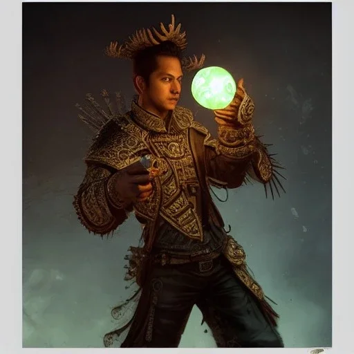 Insanely detailed photograph of a d&Dwarrior “male mariachi holding glowing D20” with intricate detailed Sombrero, intricate charo, hyperdetailed painting by Ismail Inceoglu Huang Guangjian and Dan Witz CGSociety ZBrush Central fantasy art album cover art,8K, hdr, mysterious, flickeringlights ,Stoic